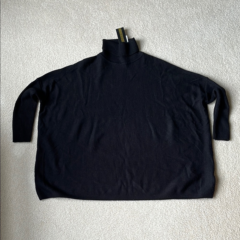 Joseph A Black Turtleneck Poncho Sweater size Small